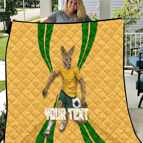 Personalized Australia Soccer Kangaroo Quilt Gold Green Aussie Football Mascot Dynamic Sports Graphic