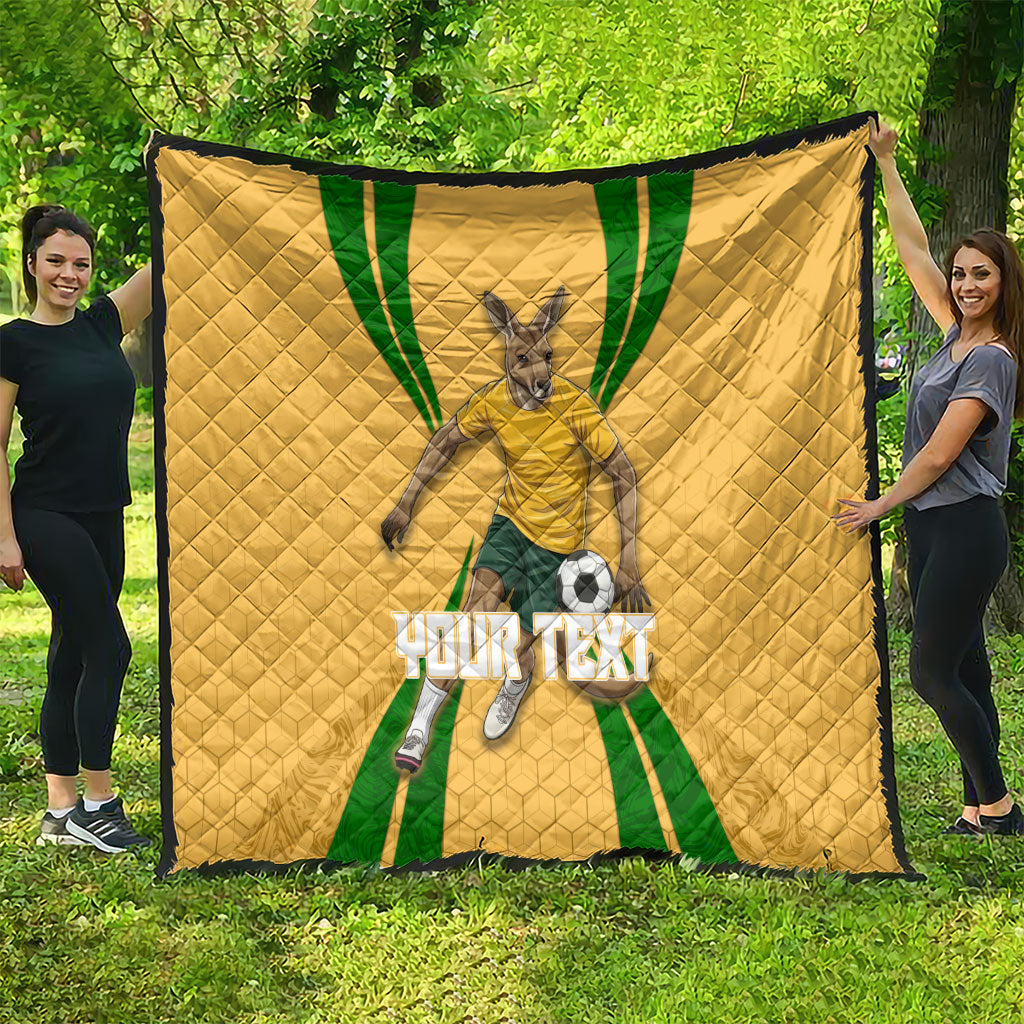 Personalized Australia Soccer Kangaroo Quilt Gold Green Aussie Football Mascot Dynamic Sports Graphic