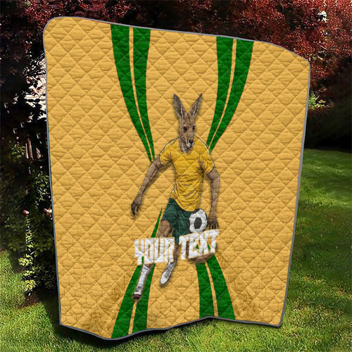 Personalized Australia Soccer Kangaroo Quilt Gold Green Aussie Football Mascot Dynamic Sports Graphic