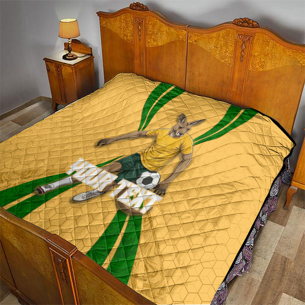 Personalized Australia Soccer Kangaroo Quilt Gold Green Aussie Football Mascot Dynamic Sports Graphic