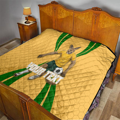 Personalized Australia Soccer Kangaroo Quilt Gold Green Aussie Football Mascot Dynamic Sports Graphic