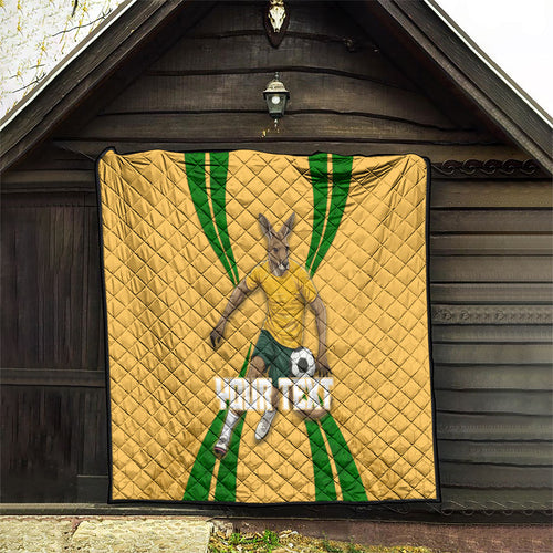 Personalized Australia Soccer Kangaroo Quilt Gold Green Aussie Football Mascot Dynamic Sports Graphic