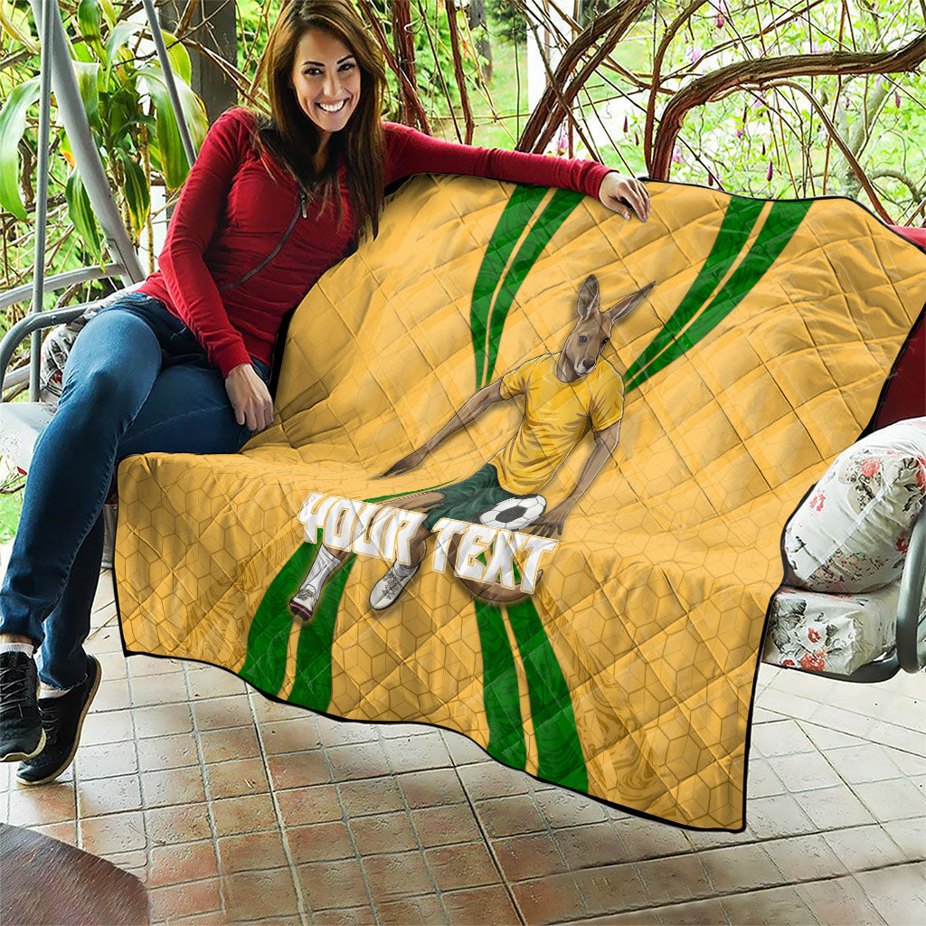 Personalized Australia Soccer Kangaroo Quilt Gold Green Aussie Football Mascot Dynamic Sports Graphic
