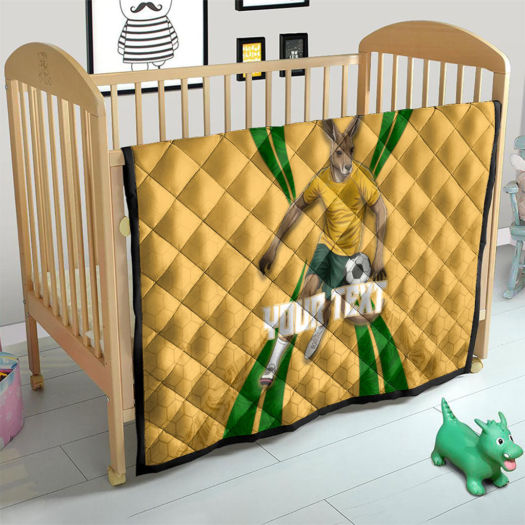 Personalized Australia Soccer Kangaroo Quilt Gold Green Aussie Football Mascot Dynamic Sports Graphic