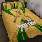 Personalized Australia Soccer Kangaroo Quilt Bed Set Gold Green Aussie Football Mascot Dynamic Sports Graphic
