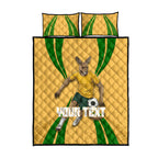 Personalized Australia Soccer Kangaroo Quilt Bed Set Gold Green Aussie Football Mascot Dynamic Sports Graphic
