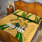 Personalized Australia Soccer Kangaroo Quilt Bed Set Gold Green Aussie Football Mascot Dynamic Sports Graphic