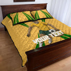 Personalized Australia Soccer Kangaroo Quilt Bed Set Gold Green Aussie Football Mascot Dynamic Sports Graphic