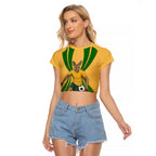 Personalized Australia Soccer Kangaroo Raglan Cropped T Shirt Gold Green Aussie Football Mascot Dynamic Sports Graphic