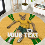 Personalized Australia Soccer Kangaroo Round Carpet Gold Green Aussie Football Mascot Dynamic Sports Graphic