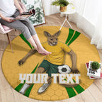 Personalized Australia Soccer Kangaroo Round Carpet Gold Green Aussie Football Mascot Dynamic Sports Graphic