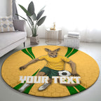 Personalized Australia Soccer Kangaroo Round Carpet Gold Green Aussie Football Mascot Dynamic Sports Graphic