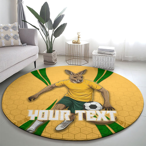 Personalized Australia Soccer Kangaroo Round Carpet Gold Green Aussie Football Mascot Dynamic Sports Graphic