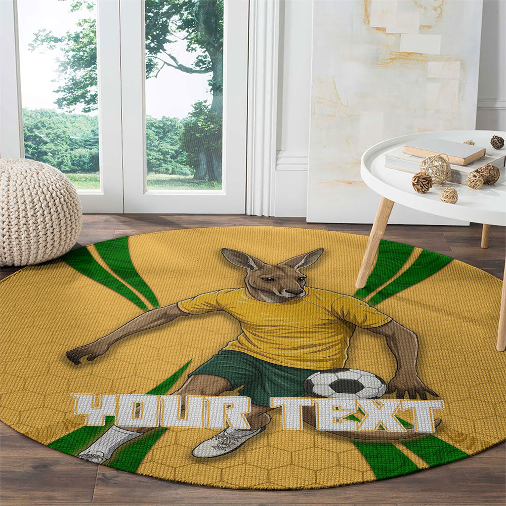 Personalized Australia Soccer Kangaroo Round Carpet Gold Green Aussie Football Mascot Dynamic Sports Graphic