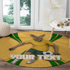 Personalized Australia Soccer Kangaroo Round Carpet Gold Green Aussie Football Mascot Dynamic Sports Graphic