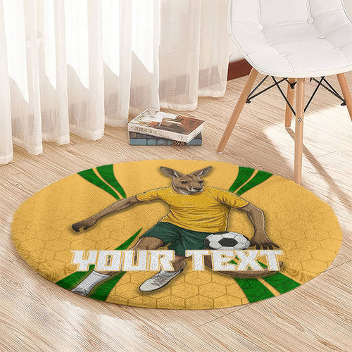 Personalized Australia Soccer Kangaroo Round Carpet Gold Green Aussie Football Mascot Dynamic Sports Graphic