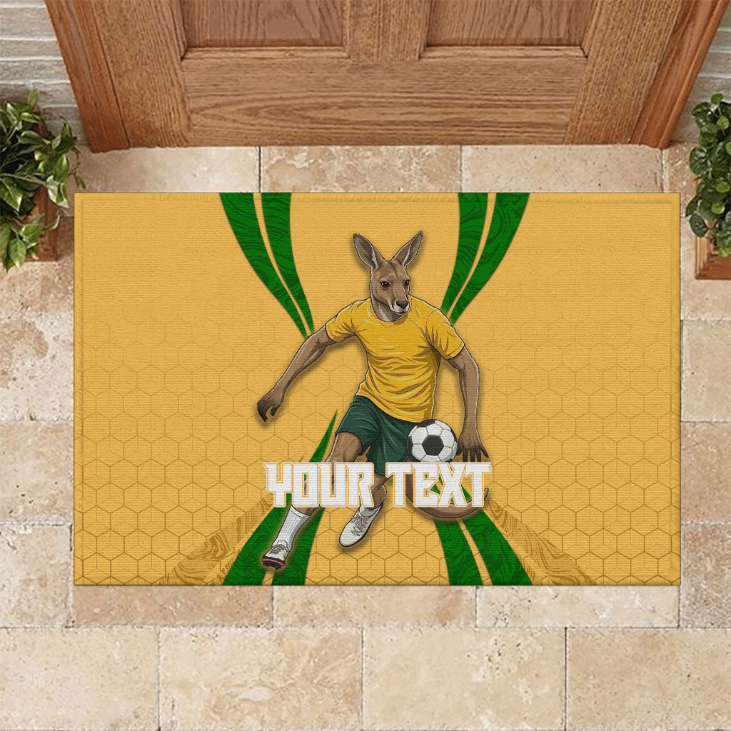 Personalized Australia Soccer Kangaroo Rubber Doormat Gold Green Aussie Football Mascot Dynamic Sports Graphic