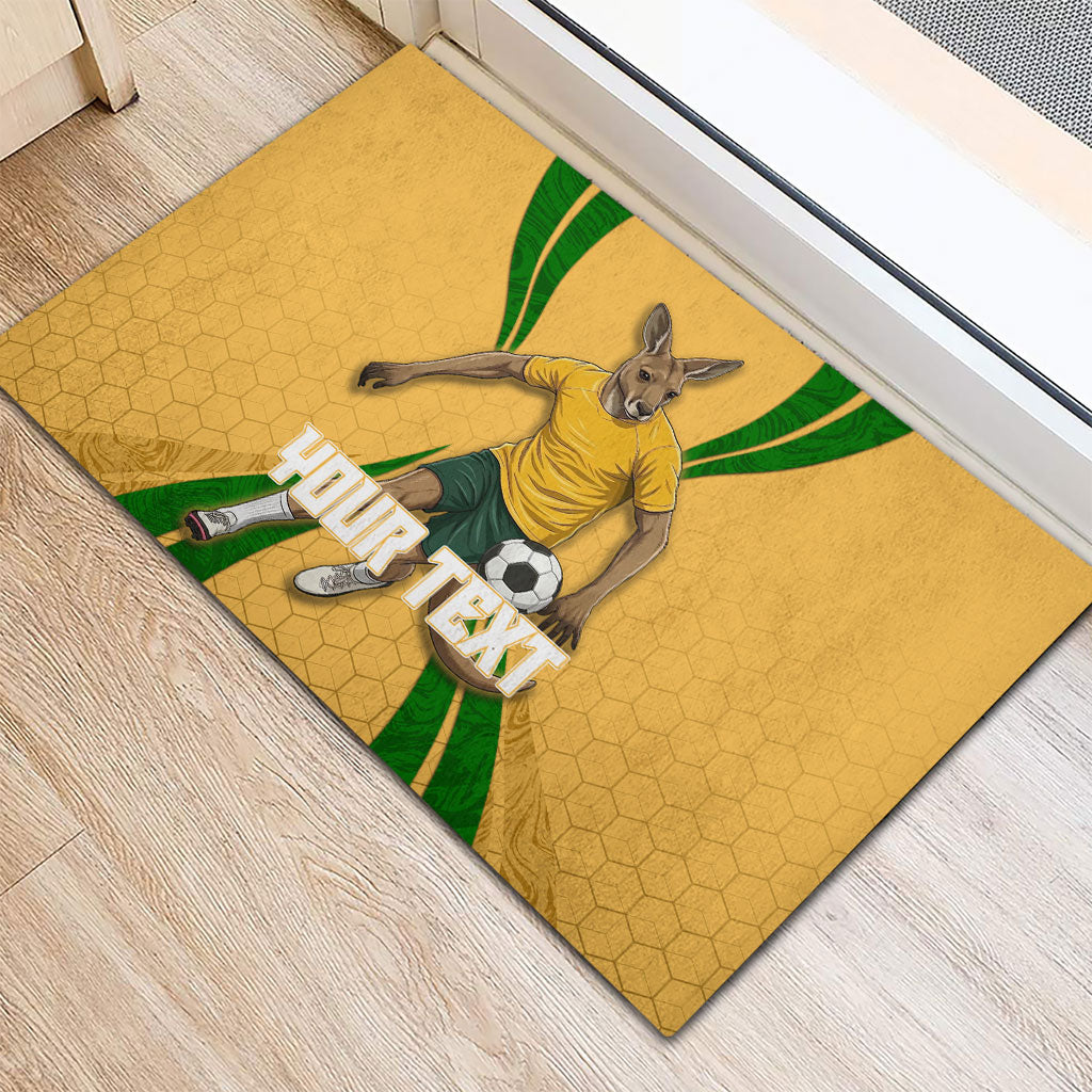 Personalized Australia Soccer Kangaroo Rubber Doormat Gold Green Aussie Football Mascot Dynamic Sports Graphic