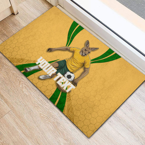 Personalized Australia Soccer Kangaroo Rubber Doormat Gold Green Aussie Football Mascot Dynamic Sports Graphic