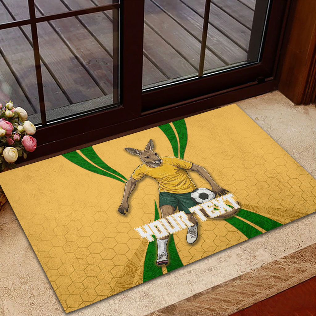 Personalized Australia Soccer Kangaroo Rubber Doormat Gold Green Aussie Football Mascot Dynamic Sports Graphic