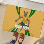 Personalized Australia Soccer Kangaroo Rubber Doormat Gold Green Aussie Football Mascot Dynamic Sports Graphic