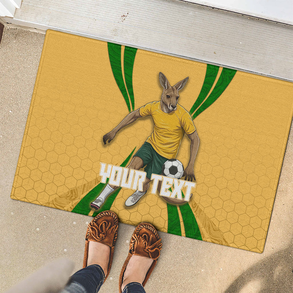Personalized Australia Soccer Kangaroo Rubber Doormat Gold Green Aussie Football Mascot Dynamic Sports Graphic