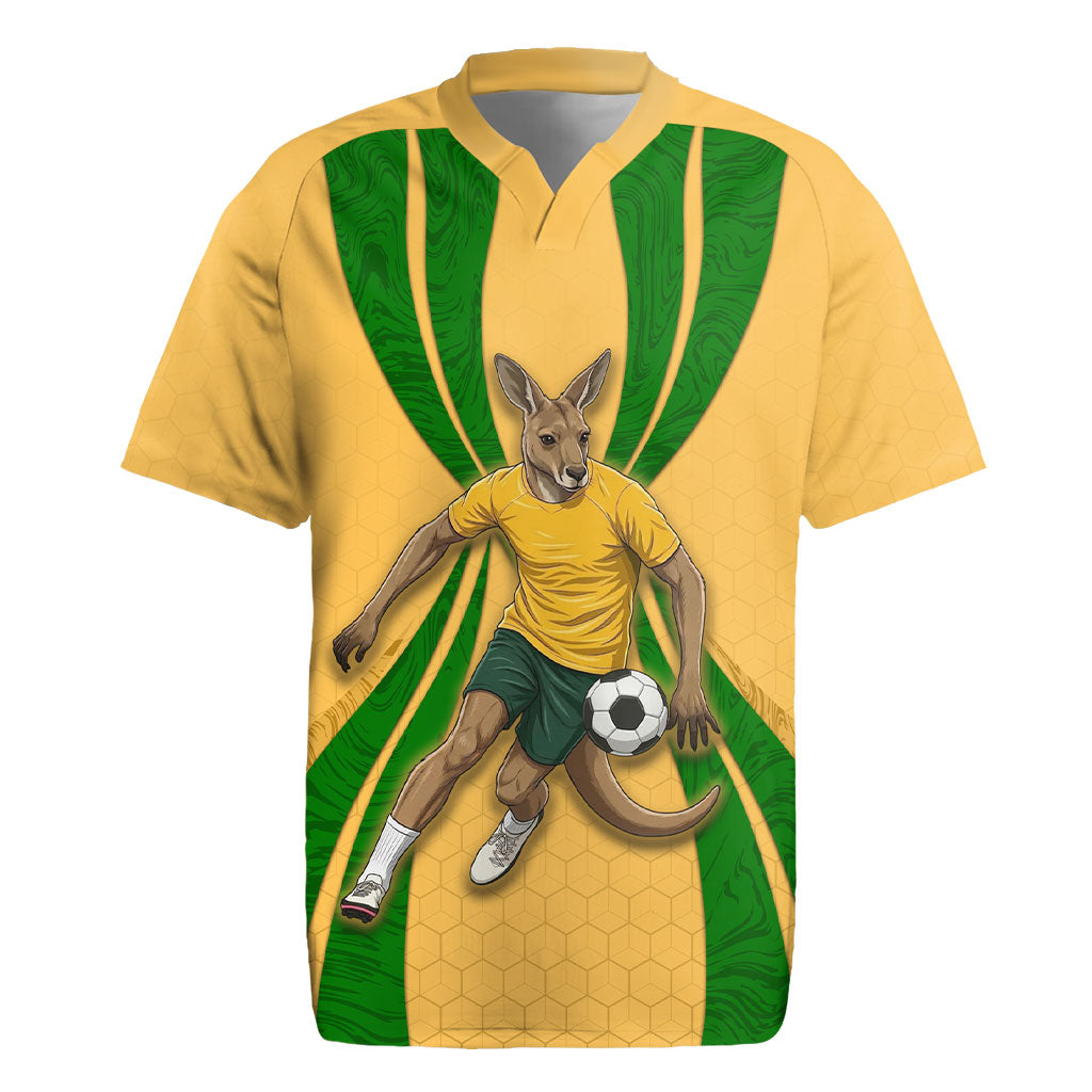 Personalized Australia Soccer Kangaroo Rugby Jersey Gold Green Aussie Football Mascot Dynamic Sports Graphic