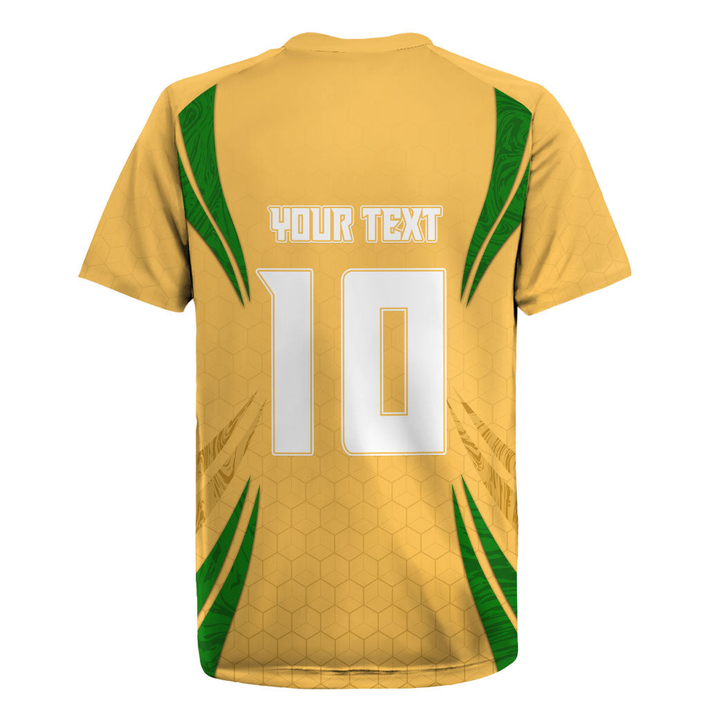 Personalized Australia Soccer Kangaroo Rugby Jersey Gold Green Aussie Football Mascot Dynamic Sports Graphic