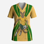 Personalized Australia Soccer Kangaroo Scrub Top Gold Green Aussie Football Mascot Dynamic Sports Graphic