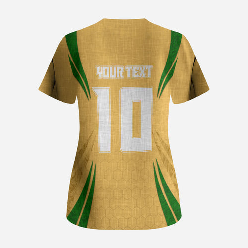 Personalized Australia Soccer Kangaroo Scrub Top Gold Green Aussie Football Mascot Dynamic Sports Graphic