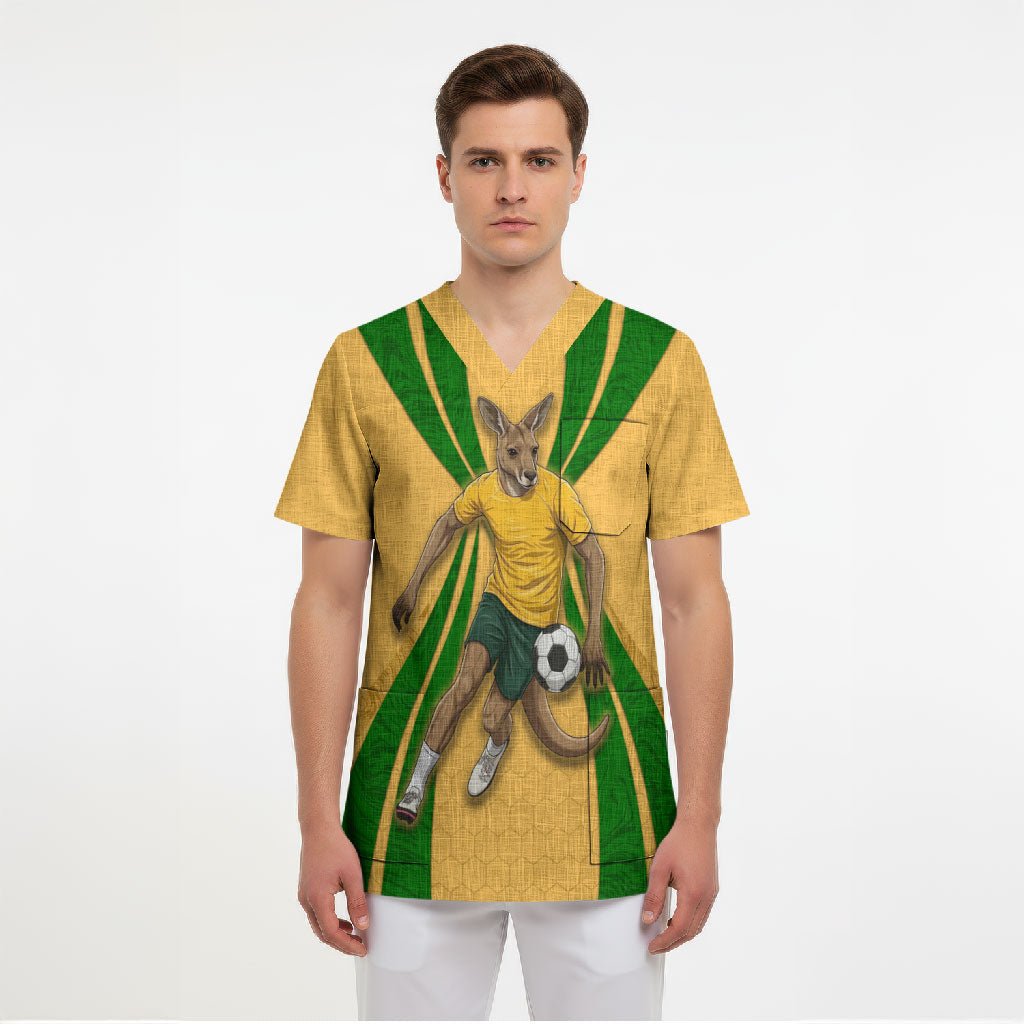 Personalized Australia Soccer Kangaroo Scrub Top Gold Green Aussie Football Mascot Dynamic Sports Graphic