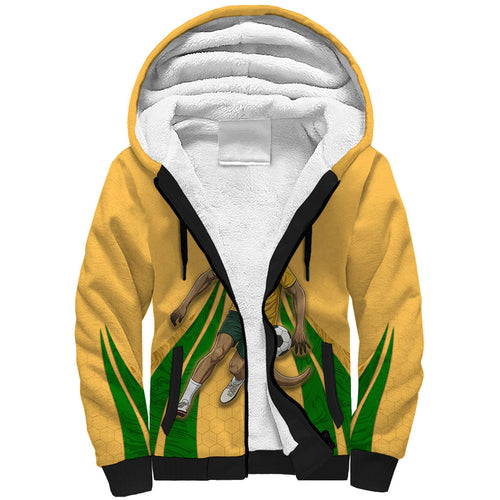Personalized Australia Soccer Kangaroo Sherpa Hoodie Gold Green Aussie Football Mascot Dynamic Sports Graphic