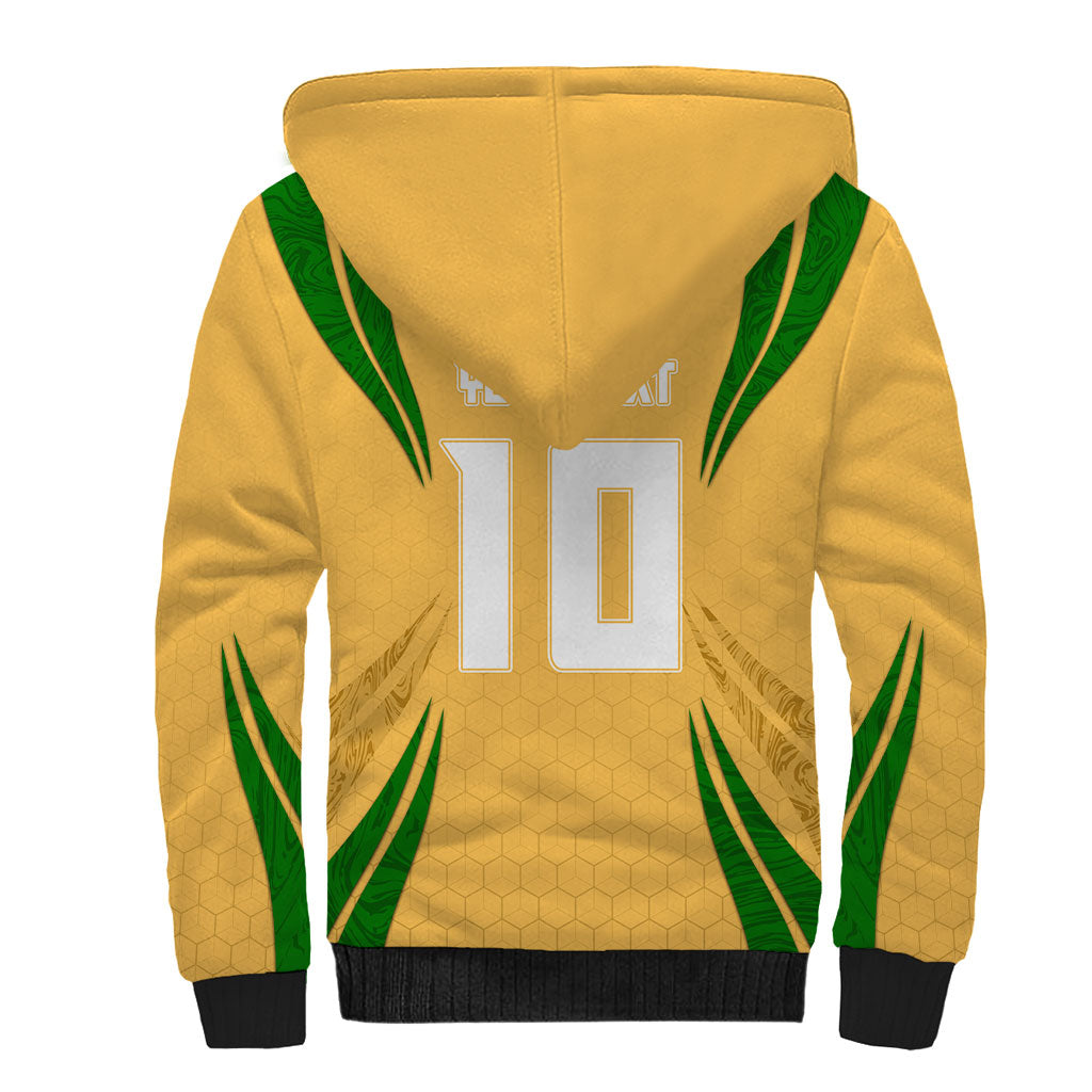 Personalized Australia Soccer Kangaroo Sherpa Hoodie Gold Green Aussie Football Mascot Dynamic Sports Graphic