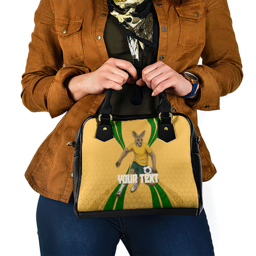 Personalized Australia Soccer Kangaroo Shoulder Handbag Gold Green Aussie Football Mascot Dynamic Sports Graphic