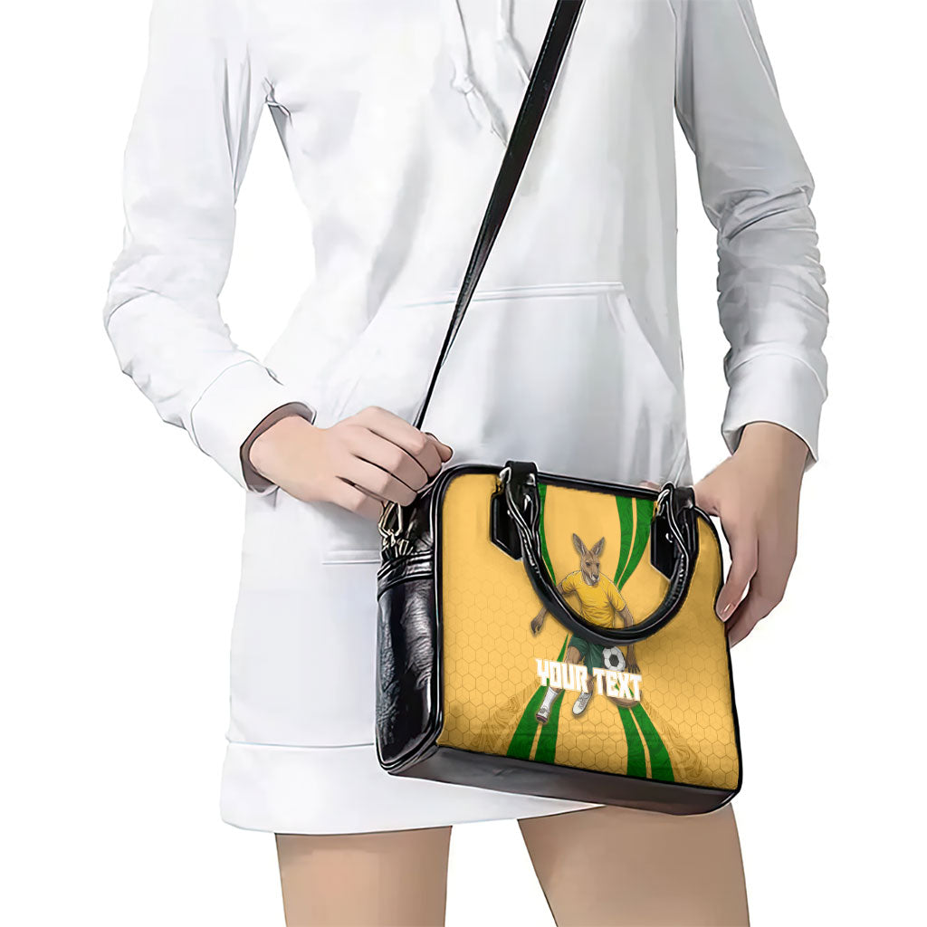 Personalized Australia Soccer Kangaroo Shoulder Handbag Gold Green Aussie Football Mascot Dynamic Sports Graphic