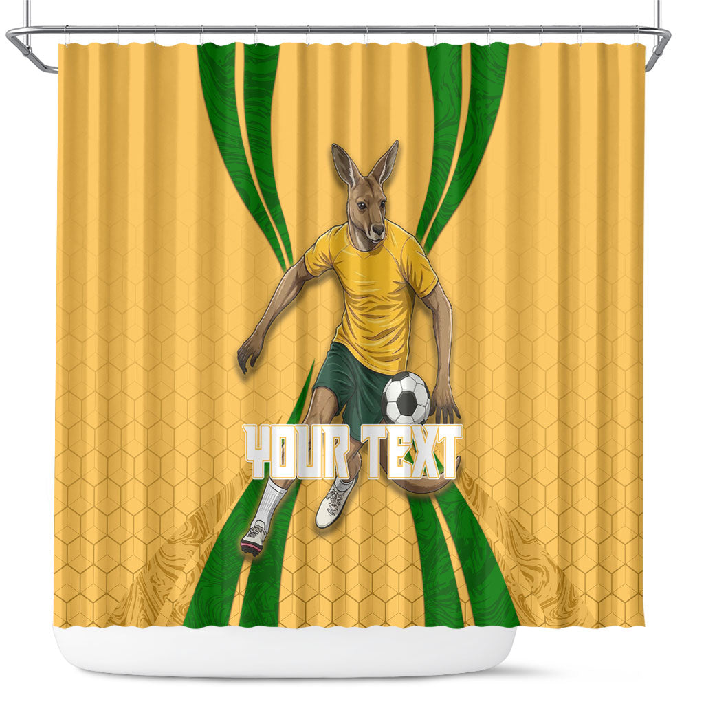 Personalized Australia Soccer Kangaroo Shower Curtain Gold Green Aussie Football Mascot Dynamic Sports Graphic