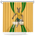 Personalized Australia Soccer Kangaroo Shower Curtain Gold Green Aussie Football Mascot Dynamic Sports Graphic