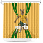 Personalized Australia Soccer Kangaroo Shower Curtain Gold Green Aussie Football Mascot Dynamic Sports Graphic