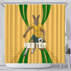Personalized Australia Soccer Kangaroo Shower Curtain Gold Green Aussie Football Mascot Dynamic Sports Graphic