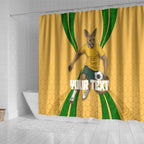 Personalized Australia Soccer Kangaroo Shower Curtain Gold Green Aussie Football Mascot Dynamic Sports Graphic
