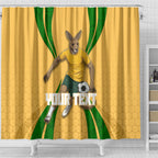 Personalized Australia Soccer Kangaroo Shower Curtain Gold Green Aussie Football Mascot Dynamic Sports Graphic
