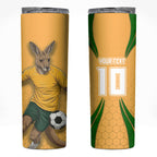 Personalized Australia Soccer Kangaroo Skinny Tumbler Gold Green Aussie Football Mascot Dynamic Sports Graphic