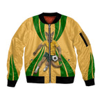 Personalized Australia Soccer Kangaroo Sleeve Zip Bomber Jacket Gold Green Aussie Football Mascot Dynamic Sports Graphic