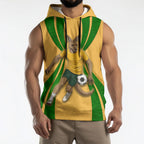 Personalized Australia Soccer Kangaroo Sleeveless Hoodie Gold Green Aussie Football Mascot Dynamic Sports Graphic