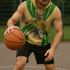 Personalized Australia Soccer Kangaroo Sleeveless Hoodie Gold Green Aussie Football Mascot Dynamic Sports Graphic