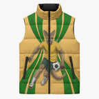 Personalized Australia Soccer Kangaroo Sleeveless Puffer Jacket Gold Green Aussie Football Mascot Dynamic Sports Graphic