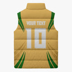 Personalized Australia Soccer Kangaroo Sleeveless Puffer Jacket Gold Green Aussie Football Mascot Dynamic Sports Graphic