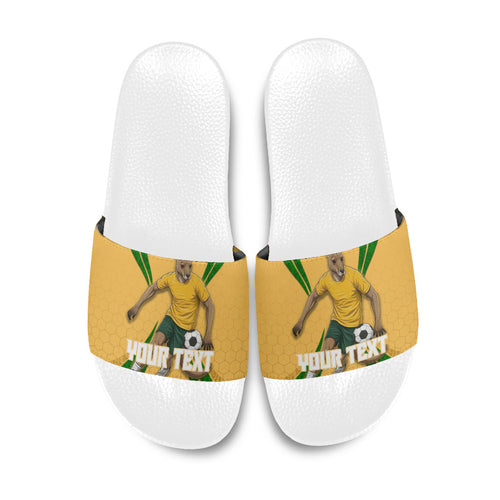 Personalized Australia Soccer Kangaroo Slide Sandals Gold Green Aussie Football Mascot Dynamic Sports Graphic