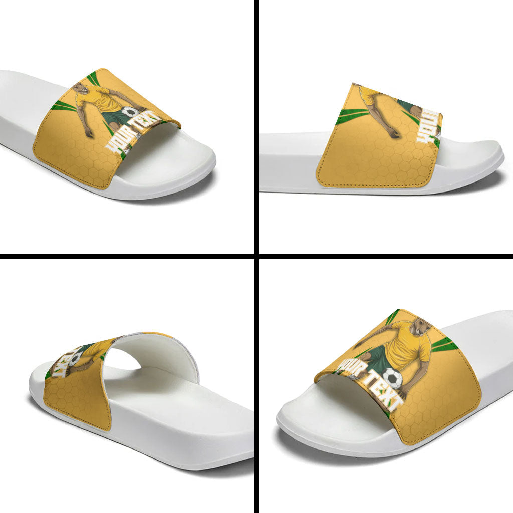 Personalized Australia Soccer Kangaroo Slide Sandals Gold Green Aussie Football Mascot Dynamic Sports Graphic