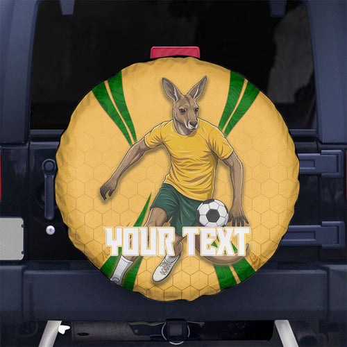 Personalized Australia Soccer Kangaroo Spare Tire Cover Gold Green Aussie Football Mascot Dynamic Sports Graphic